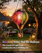 Hot Air Balloon Solar Lantern, Rainbow Glass Solar Light, Garden Decor - Image 2