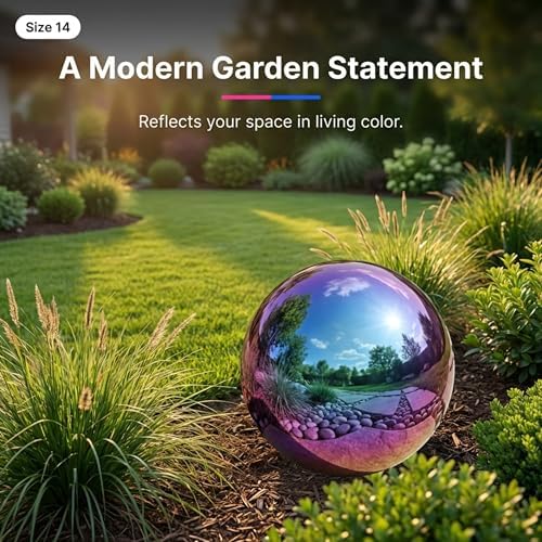 Lulu Decor, Rainbow Stainless Steel Gazing Mirror Ball Size 14, Smooth Reflective Shiny Garden Decoration Globe - Image 4