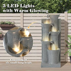 24" H Water Fountain Outdoor, 5-Tiers Cascading Resin Garden Fountains, Indoor Waterfalls Fountain with LED Lights, Bamboo-Shaped Bird Bath Fountains for Patio, Balcony, Yard (Light Gray) - Image 4