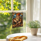 Gnome with Wooden Toys Stained Glass Suncatcher – Square Hanging Window Panel for Home, Garden, Nursery, Halloween, Christmas, Memorial Day – Whimsical Glass Art Gift for Gnome Lovers q52w30 - Image 3