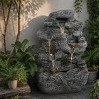 Outdoor Water Fountain with Lights - 5-Tier Rock Cascading Waterfall for Patio, Yard, Garden & Porch Landscape Decor, Quiet Pump Operation, 23.85" Height - Image 2