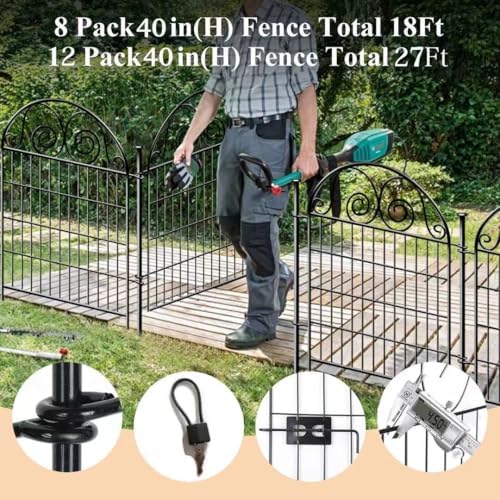 Getlay Tall Garden Animal Barrier Fence With Gate,40 in(H)×27 in(L) 12 Panels Dog Digging Fence Barrier, Black Metal Temporary Fences, Reusable Defense Fencing For Outdoor Yard. Total 26.2 Ft│Patented - Image 4
