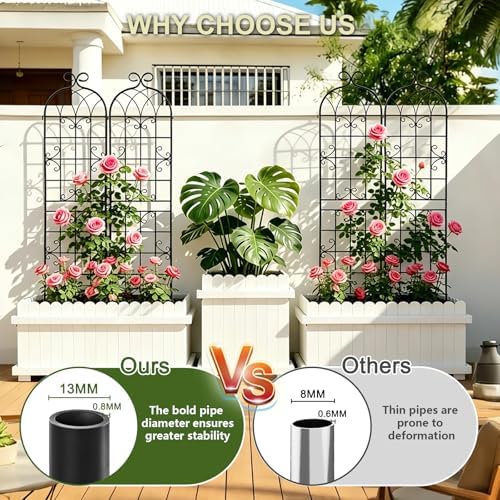 2.2M（86.7" H x 19.7" W） Black Iron Garden Trellis for Climbing Plants, 4PCS Metal Flower Support with Scroll Design & Powder Coating, Outdoor Decor for Roses, Vines, Patio, Yard, Fence - Image 7