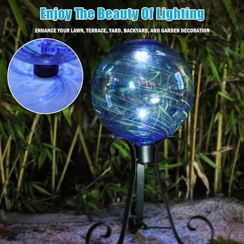 VCUTEKA Solar Gazing Ball, Glass Garden Globes for Outdoor Decor, 10" Blue - Image 5
