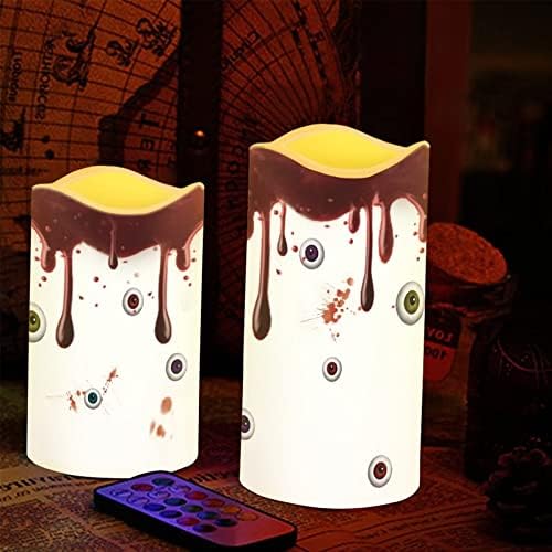 Halloween Flameless Candles with Remote Timer Real Wax Realistic Flickering Battery Operated LED Tealight Pillars with Pumpkin Castle Bat Spider Witch for Halloween Party Decorations Eye - Image 5