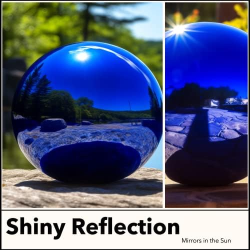 12 Inch Stainless Steel Hollow Gazing Ball, Mirror Sphere, Blue - Image 6