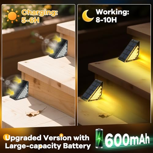 BKBB PPBB Solar Step Lights for Outside, Solar Stair Lights Outdoor Waterproof, Deck Step Lights for Fence, Patio, Yard, Porch, Front Door, Sidewalk, Garden, Patio Decor (6, Warm White) - Image 6