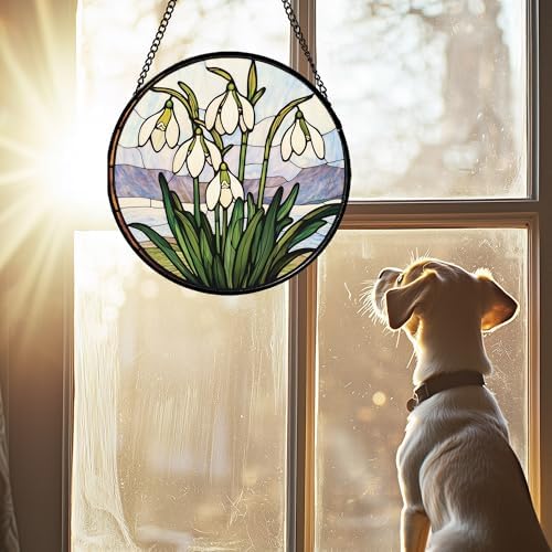 Snow Drop Flower Stained Glass Window Hanging Decor Gifts for Women 12" - Image 3