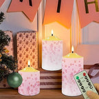 Cozeyat 3 Pieces Flameless Candles with Remote Control, Flickering Romantic Realistic Wax Pillar Tealights, Pink Cherry Blossom Design Flameless Bullet Floating Candles for Indoor Outdoor Decor - Image 5