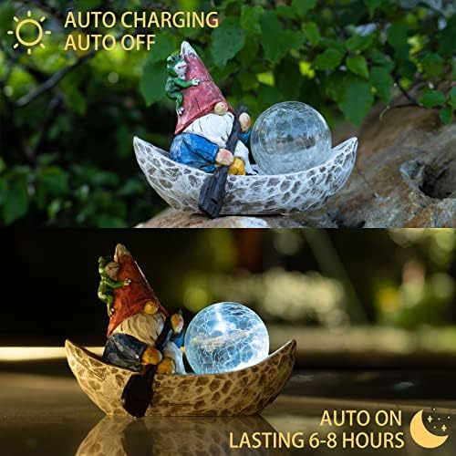Rezpuao Garden Gnome Statue,Solar Gnomes Figurine,Outdoor Gnome Decor,Gnomes Decorations for Yard with Solar Light,Gnome Sculptures for Patio Lawn Ornaments - Image 4