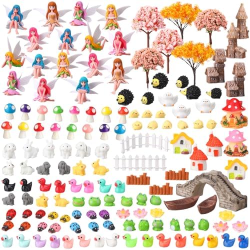 Seenelling 150 Pcs Fairy Garden Accessories Miniatures Figures Kit Micro Landscape Resin Mushroom Animals Fake Pond Lawn Bridge Garden Decoration by QianRuu