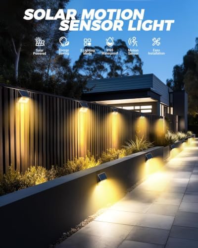 vighep 12 Pack Solar Fence Lights Waterproof, Motion Sensor Deck Lights Outdoor, Cold White LED Outside Lamp Wireless for Wall Yard Steps Stairs Garden - Brown - Image 2
