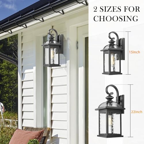 Darkaway Outdoor Lights Fixture Wall Mount, Exterior Wall Light with Water Ripple Glass Waterproof Black Outside Wall Sconce for House Porch Hallway Garage - Image 5