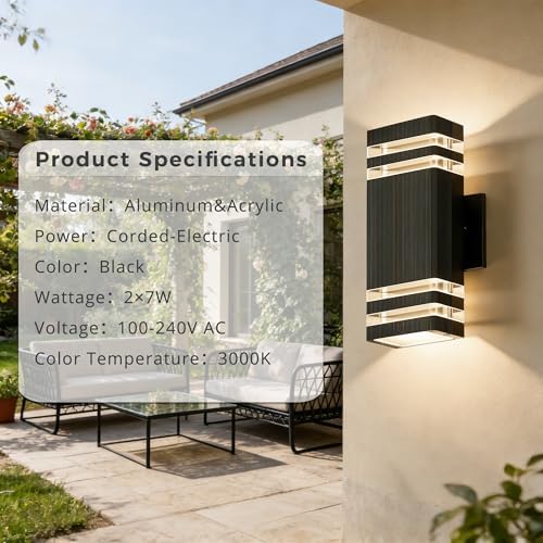 JYV Square Outdoor Wall Lights, Up and Down Outdoor Lighting, Black - Image 5