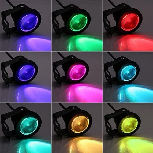 10W Underwater Spotlight - 12-24V Rotation Spotlight, IP68 Waterproof Surface Mounted Pool Lights, Submersible LED Lamps, Outdoor LED Ground Spotlight, For Fish Ponds, Aquariums(RGB+remote control,B-1 - Image 2