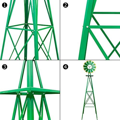 Garden Windmill for Yard Decor, 8 ft Tall Metal Windmill with Spinning Blades, Weather-Resistant Outdoor Windmill for Lawn, Farmhouse, Rustic & Farm Decor,Green - Image 3