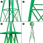 lapday 8FT Ornamental Windmill, Outdoor Backyard Garden Decoration Weather Vane, Heavy Duty Metal Wind Mill Weather Resistant (Green) - Image 3