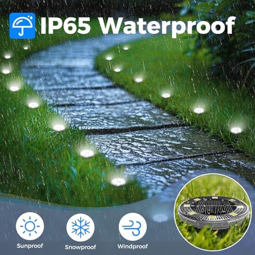 Peasur Mini Solar Ground Lights, 12 Pack Flat Solar Disc Lights Outdoor Waterproof, 2.3 Inch Small Solar Garden Lights Landscape Lighting for Outside Pathway Garden Yard Lawn Walkway,Cool White - Image 3