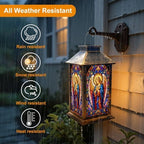 Solar Lantern Vibrant Stained Glass Art Praying Angel Garden Hanging Lantern Waterproof Solar Powered Lighting Outdoor Table Lamp for Patio Yard Memorial Gifts Grave Decorations for Cemetery - Image 4