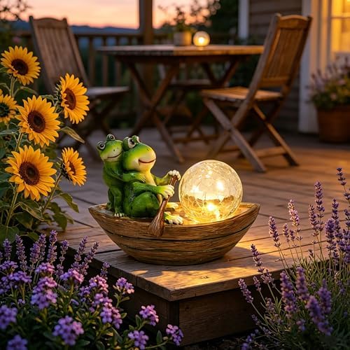 Rezpuao Garden Statue of Frog,Garden Decor Frog Figurine,Frogs Outdoor Statue,Solar Decor for Patio,Balcony,Yard,Lawn Ornament - Image 7