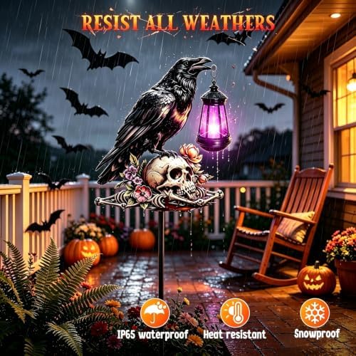YJFWAL Halloween Crow Decor Solar Garden Lights Outdoor Waterproof, for Child and Friends, Stake Light with Solar Lantern, Hanging Solar Light, Solar Path Light Yard Outside Patio Decor 2 Pack - Image 4