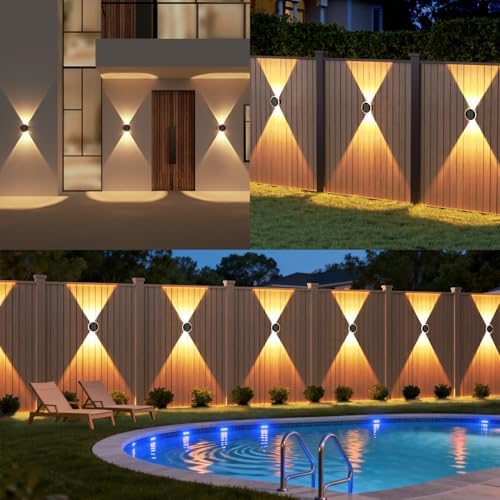 Ellasay Solar Fence Lights Outdoor: 360° Circular Lighting Solar Powered Wall Lights 12 Hours Long Runtime Up and Down Waterproof IP65 & 3 Modes High Brightness LED Focus Lens for Fence/Yard - 8 Pack - Image 7