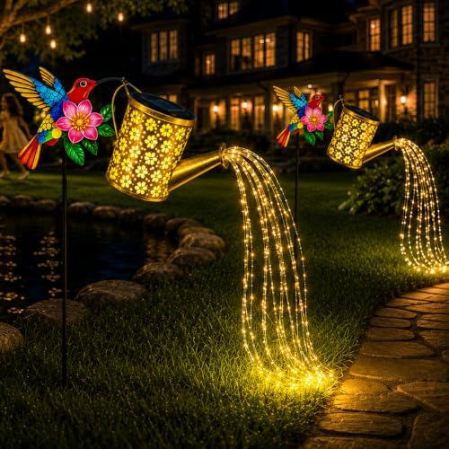 Solar Hummingbird Garden Lights with Watering Can Lantern, Pathway Lights for Garden Lawn Patio Pond Driveway Porch, Outdoor Decorative Lighting for Christmas Halloween Thanksgiving Spring Summer - Image 7