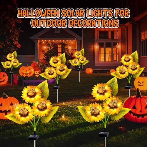 Halloween Decorations Outdoor, 3 Pack Solar Scary Skull Sunflowers Lights,Waterproof Solar Flowers Lights Garden Decor for Halloween Yard Patio Lawn Party Decor - Image 6