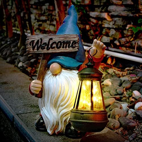 Garden Gnome Outdoor Decoration Solar Gnomes Statue with Lantern LED Lights,Terrace Courtyard Lawn Patio Porch Summer Decoration Easter Christmas Housewarming Gifts for Mom Women, Gnome Blue by WONDHOME