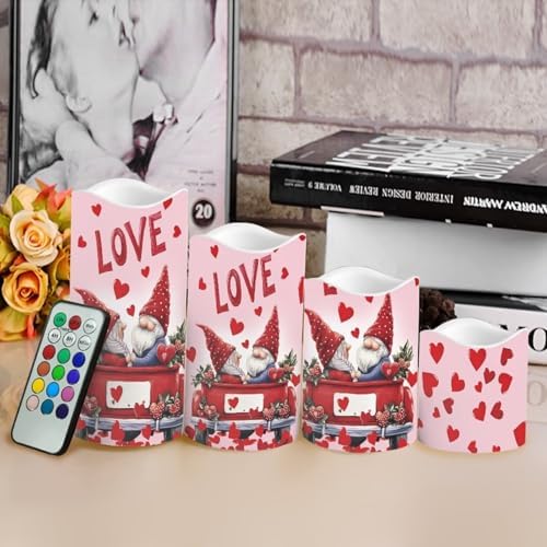 Heart and Gnome Flickering Flameless Candles Pillar LED Candles with Remote and Timer Set of 4 Color Changing Battery Operated Candles for Home Valentine's Day Decoration - Image 4