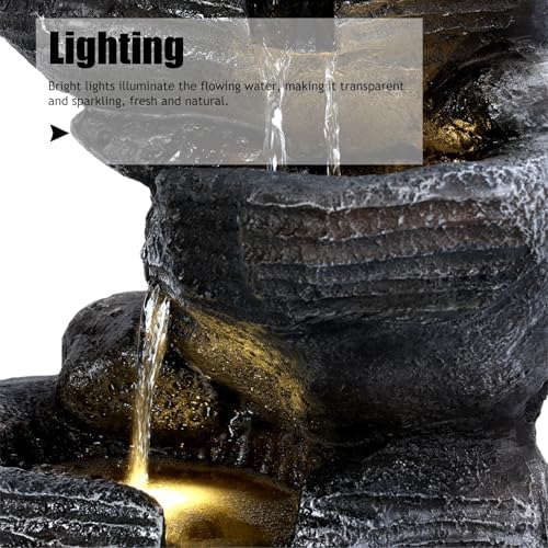 5-Tier Cascading Rock Outdoor Waterfall Fountain, Garden Fountains with LED Lights, Weather-Resistant Resin, Soothing Water Flow, Waterfall Fountain for Patio, Backyard, Indoor/Outdoor Decor Black1 - Image 6