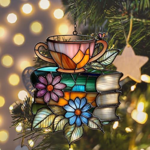 Floral Books and Tea Acrylic Suncatcher - Image 6