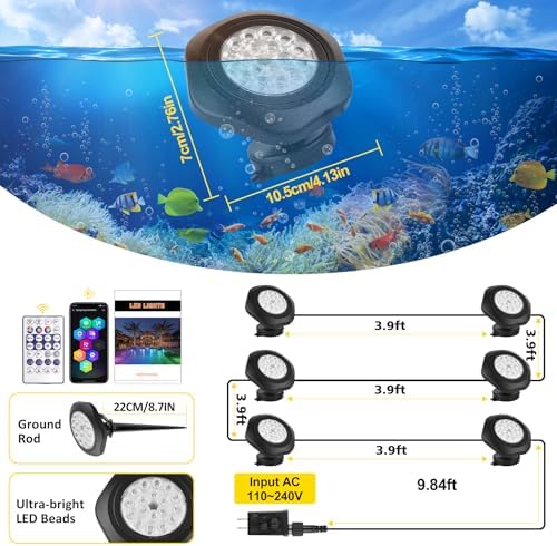 T-SUN Pond Lights LED Underwater 16M Colors with App and Remote 6 Pack - Image 2