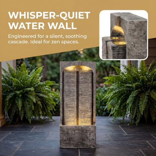 39" Outdoor Water Fountain, Modern LED Water Wall Fountain Resin - Image 3