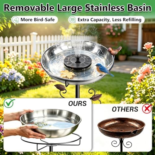 50" Tall Stainless Steel Bird Bath for Outside, Bird Water Feeder - Image 3