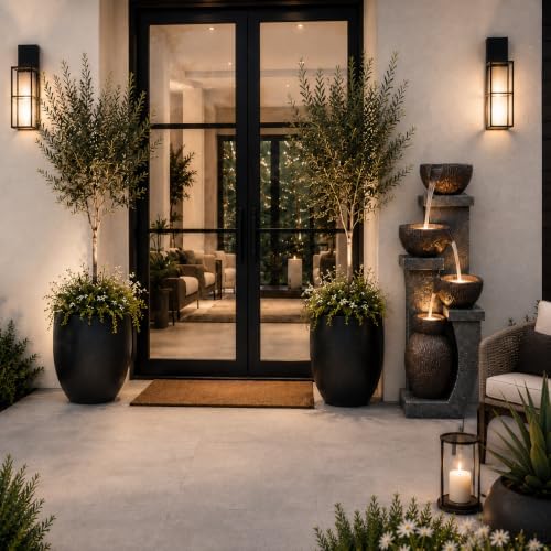 YZM Porch Water Fountain with LED 37.4 Inch 4-Tier Cascade Waterfall - Image 3