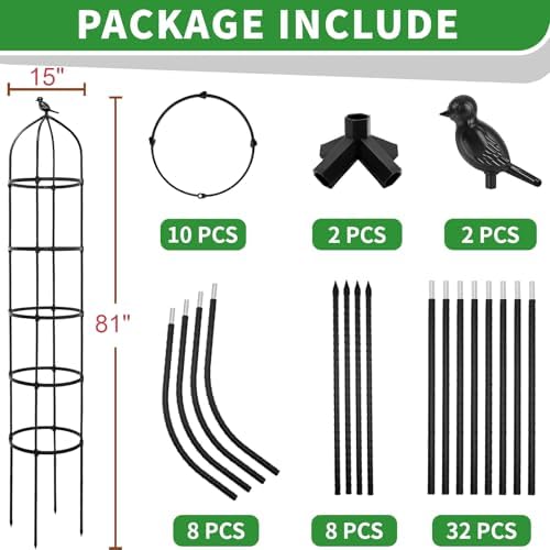 2-Pack 6.7FT Garden Obelisk Trellis for Climbing Plants,81”Metal Plant Support Tower,Heavy Duty Thickened Tube,Rustproof Black Vine & Flower Stand for Outdoor Indoor Use - Image 2