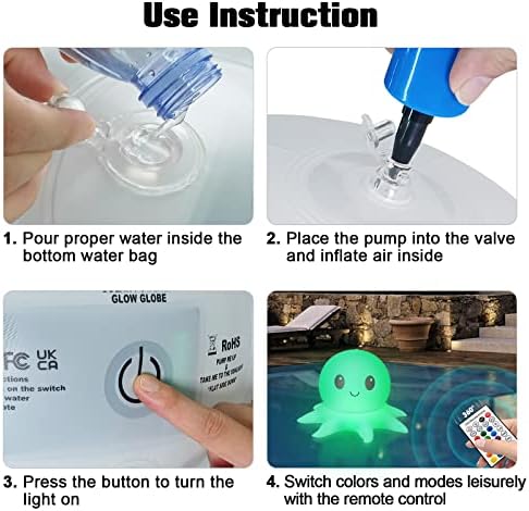 Solar Floating Pool Light w/Remote, 2 Pack 16 Colors Inflatable Octopus - Image 6