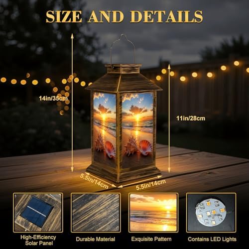 Solar Lantern Outdoor Waterproof Sea Shells Tropical Beach Garden Decor LED Hanging Solar Lights Tabletop Lamp Gifts for Women Mom Outside Yard Patio Porch - Image 2
