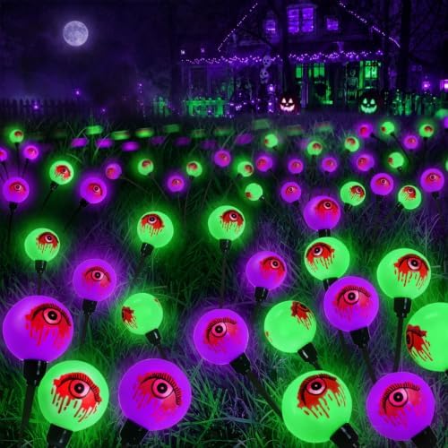 Solar Halloween Decorations Outdoor 4 Pack Eyeball Lights Purple and Green by EEW