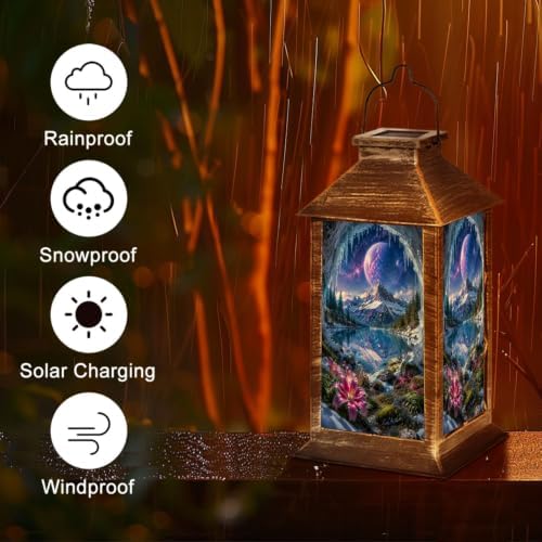 Solar Hanging Lantern Mystical Snow Mountain Lake Landscape Frozen Cave Cosmic Sky Vibrant Waterproof LED Lights Decor Patio Yard Lawn Porch Lamp, Birthday Gift for Mom Women Garden Outdoor Decor - Image 5