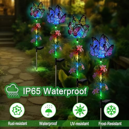 Solar Flowers Lights Outdoor Pathway,2 Pack Butterfly & Ball Garden Stakes - Image 2