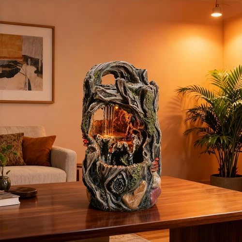 MAOCHI Tabletop Water Fountain, Home Décor Soothing Sound Machine with Automatic Pump, Nature Tree Stump Resin and for Indoor Zen Relaxation for Office, Living Room, or Bedroom Décor - Image 3