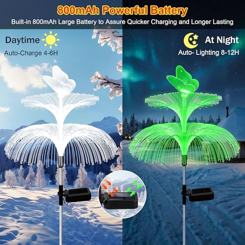 4 Pack Solar Garden Lights, Gardening Birthday Gifts for Mom Grandma Women, Waterproof 7 Color Changing Jellyfish Light with Butterfly Solar Flower Lights for Outdoor Pool Yard Garden Decor - Image 4