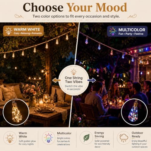 Boho Fairy String Lights Outdoor Solar Powered, Vintage Rope Hemp Bulb LED Patio Lights, Waterproof Shatterproof Backyard String Lights for Garden Fence Decor (Warm White - 25lights, 456, Inches) - Image 5