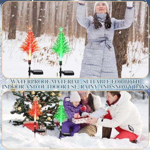 Baquler 6 Pack Solar Christmas Tree Garden Stake Lights Outdoor Waterproof Color Changing Christmas Lighted Yard Decorations Optical Fiber Xmas Pathway Lights for Lawn Patio Cemetery(Red, Green) - Image 4