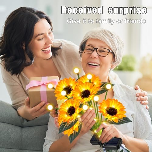 6 Pack Solar Sunflowers with Firefly Lights Garden Decor Gifts - Image 6