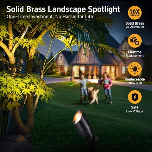 Gardenreet Solid Brass Spot Lights - Black Low Voltage Landscape Spotlight Outdoor, 12V LED Uplights Wired, Waterproof Electric for Patio Wall Without MR16 Bulb (6 Pack) - Image 2