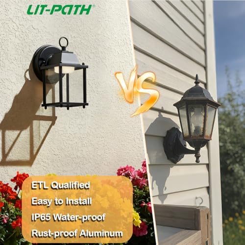 LIT-PaTH Outdoor Wall Light Fixture, Aluminum, LED 3000K, Black, 2 Pack - Image 5