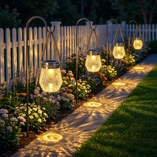 6 Pack Solar Powered Cracked Glass Jar Lights Outdoor Hanging LED Lantern by GVSHINE